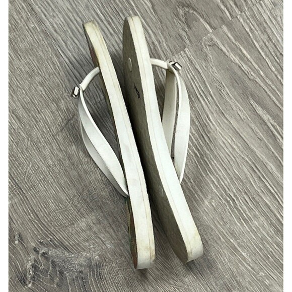 Coach Sandals Amel Signature Flip Flops Womens 7 Silver Bow White Thong Shoes - Picture 5 of 7